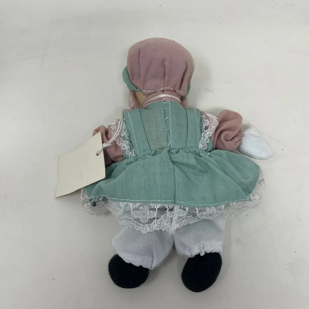 Vintage Porcelain Head Sitting Dolls Trio Lace‎ Aprons Yarn Hair Set of 3
